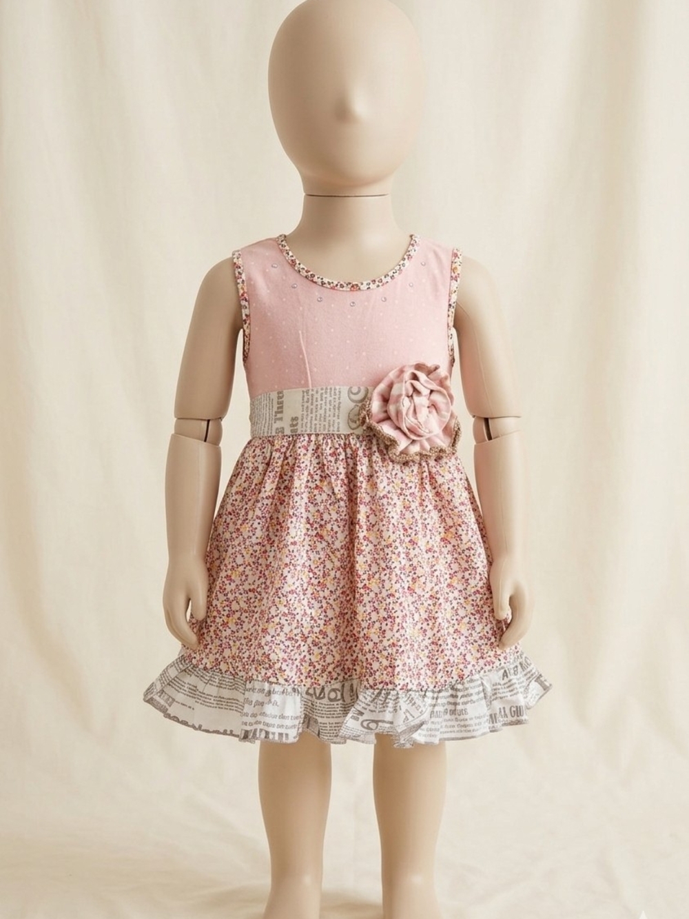 Mustard Pie Twirl Dress with Floral Trim- 18 Months